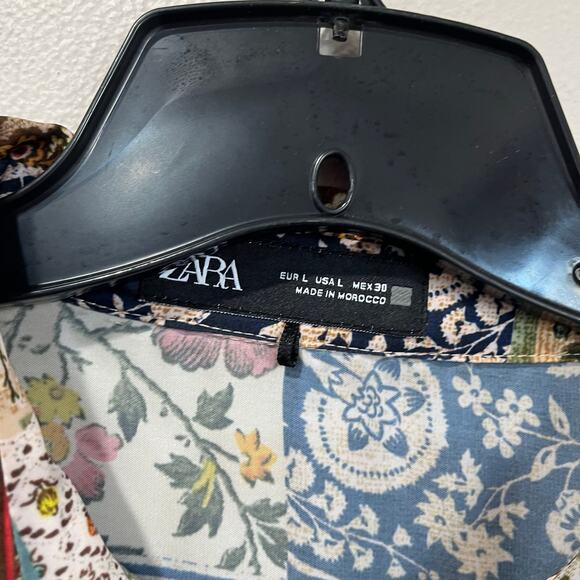 Zara Patchwork Floral Print Button Down Blouse Boho Retro Mix Size Large - Picture 7 of 8